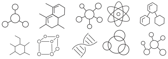 Molecule, cell, atom, protein  line icon set