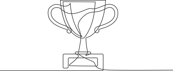 Continuous one line drawing award trophy cup. Single line drawing of trophies isolated on white background. Trophy cup in simple outline vector illustration
