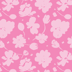 flowers hand drawn seamless pattern. ink brush texture. 