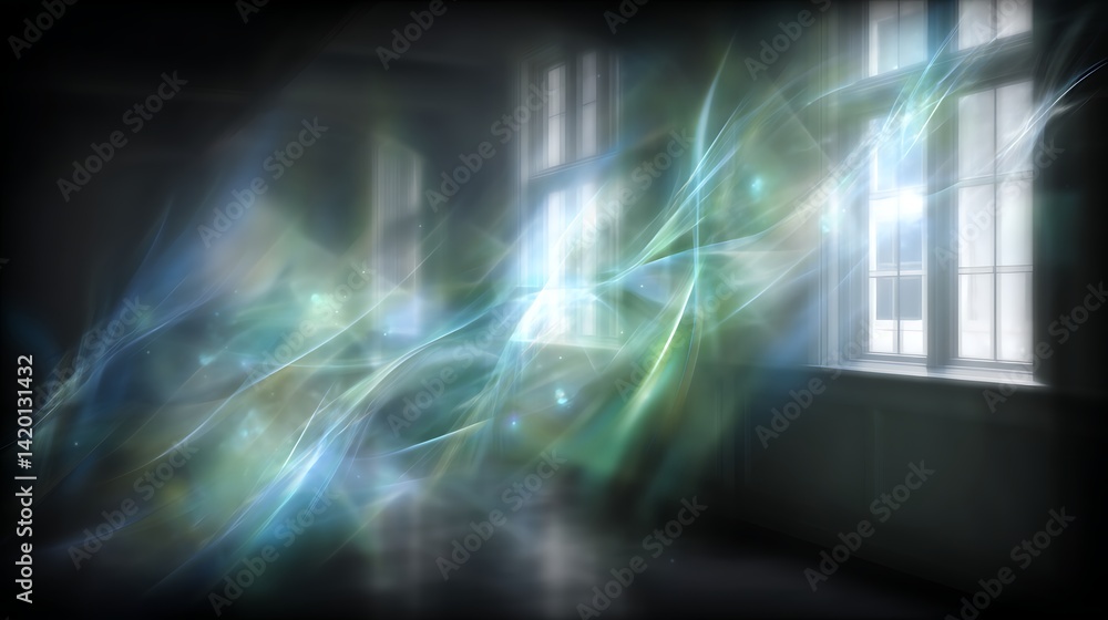 Poster ethereal room light play with window display and interior design abstract artistic expression