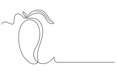 Continuous one line drawing of mango. Doodle vector illustration, Continuous one line drawing of mango fruit with leaf