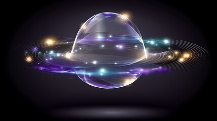Ethereal Sphere of Light Surrounded by Cosmic Rays and Energy Waves Glowing in the Darkness.