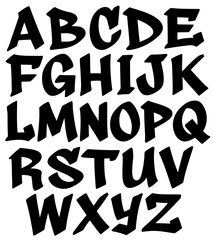Graffiti letters set, vector hand drawn graffiti alphabet font A to Z, black letters with no outline