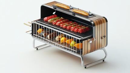 BBQ Grill with Food Cooking Outdoors.