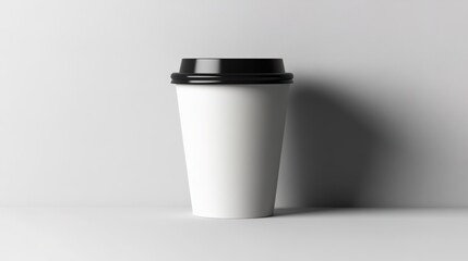 Minimalist coffee cup. Ideal for café branding, lifestyle blogs, or mindfulness content. Symbolizes pauses in busy routines, simplicity, and modern consumer habits centered around convenience.