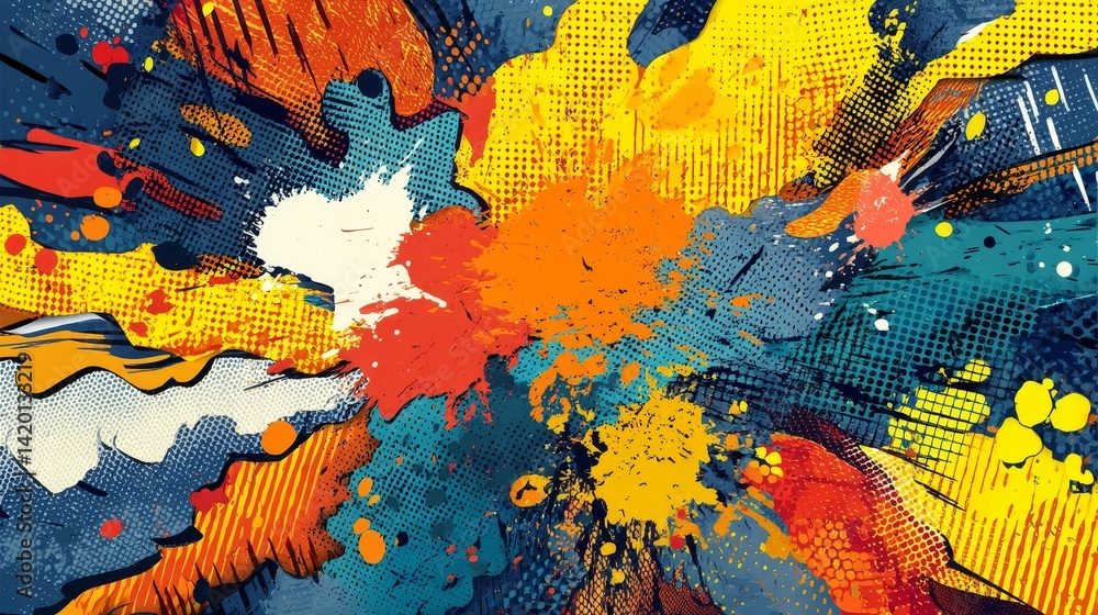 Poster dynamic abstract paint splatter background, a vibrant and colorful design for modern art