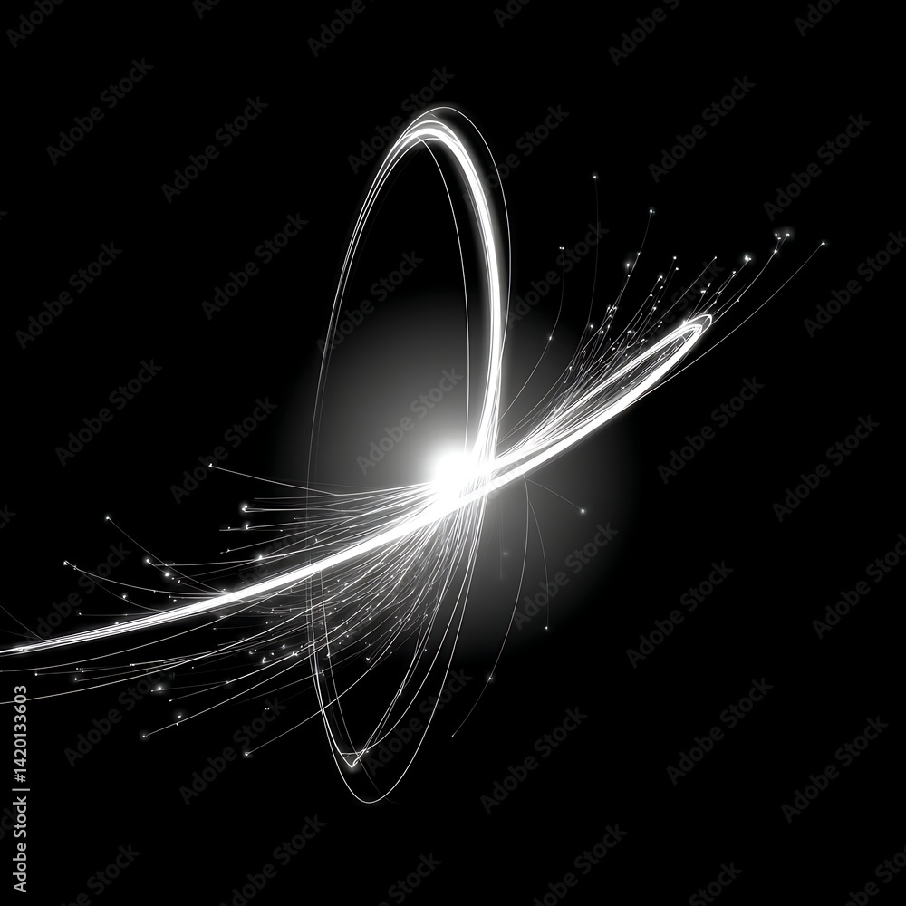 Aufkleber ethereal white light trails flowing in a dynamic swirl against a dark background abstract design