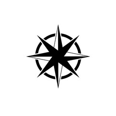 Obraz premium Compass rose vector icon in solid black silhouette style with minimal sharp details for navigation and travel designs