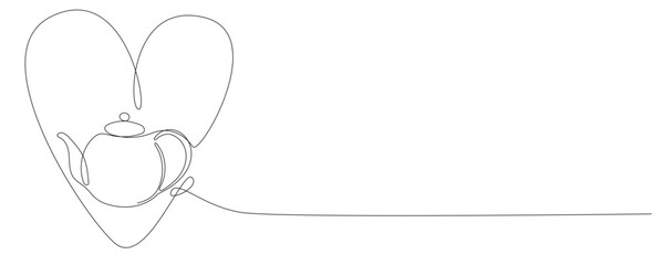 Line Art Teapot. Curve Continuous Line Doodle Sketch Tea Pot. Editable Outline Drink Teapot Silhouette. Tea or Coffee Breakfast Hot Morning Beverage Drink Pot. Cafe Menu Ceramic Decoration. Cozy Home 