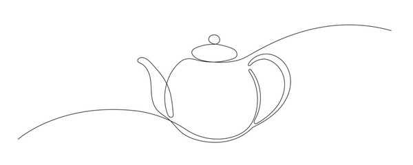 Line Art Teapot. Curve Continuous Line Doodle Sketch Tea Pot. Editable Outline Drink Teapot Silhouette. Tea or Coffee Breakfast Hot Morning Beverage Drink Pot. Cafe Menu Ceramic Decoration. Cozy Home 