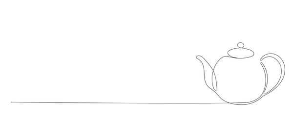 Line Art Teapot. Curve Continuous Line Doodle Sketch Tea Pot. Editable Outline Drink Teapot Silhouette. Tea or Coffee Breakfast Hot Morning Beverage Drink Pot. Cafe Menu Ceramic Decoration. Cozy Home 