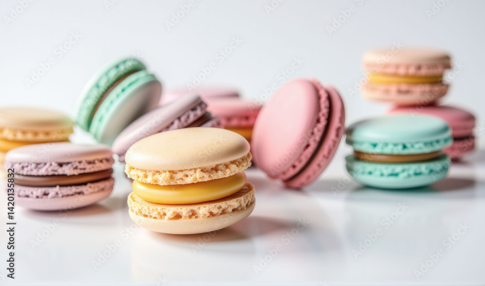 Aufkleber a row of colorful macarons are arranged on a white background. the macarons are of different colors 