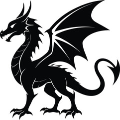 Silhouette of a Majestic Winged Dragon in a Protective Stance