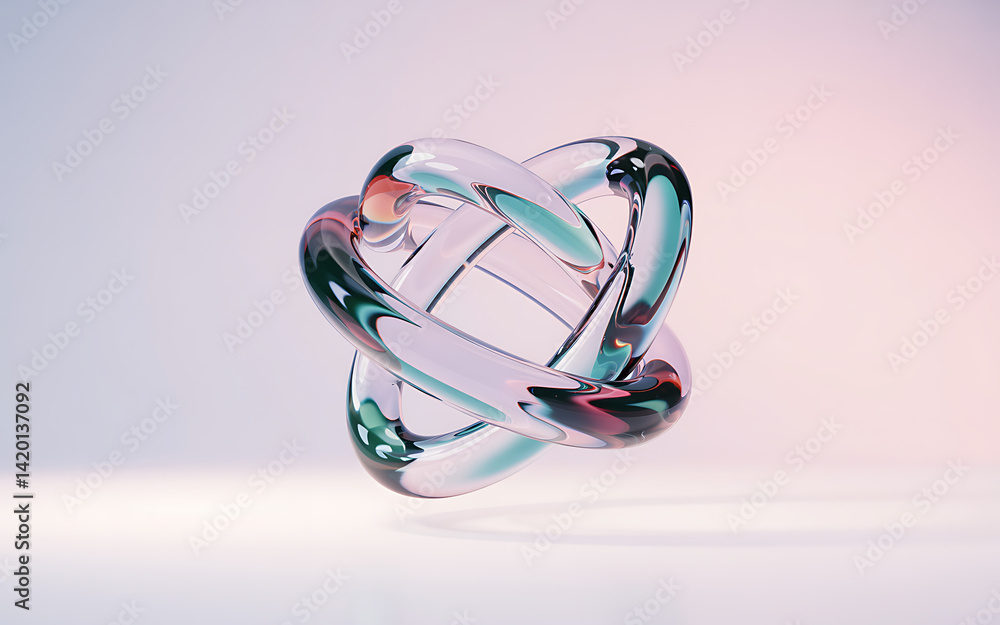 Poster abstract glass knot on soft gradient background rendered 3d shape