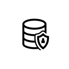 Line art style of database icon with shield and access restrictions featuring bold black outlines on a white background