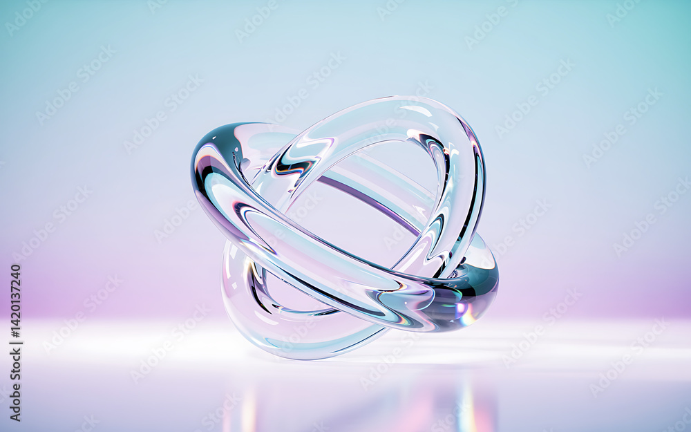 Poster abstract glass knot reflective surface modern design holographic background creative element minimal