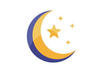 Crescent Moon with Stars in the Night Sky Vector Illustration Peaceful Lunar Landscape Scene