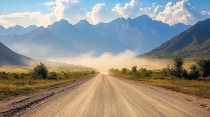  Rural dirt road. This scenic view suits travel blogs, outdoor photography, or rural tourism campaigns. 