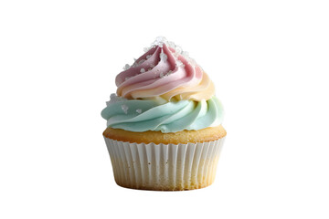 Delectable vanilla cupcake with sprinkles on isolated transparent background