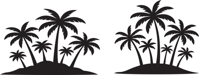 A silhouette of palm trees against a tropical beach sunset