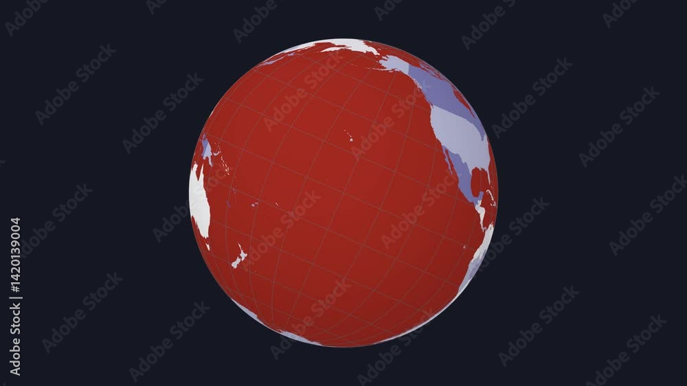 Poster rotating planet. tilted sphere view. slow speed planet rotation. colored countries style.