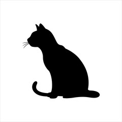 A cute black feline silhouette of a cat and mouse illustration