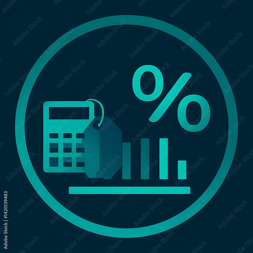Poster Financial Analysis Tools Showing Percentage Increase With Calculator and Graph Data Indicators.