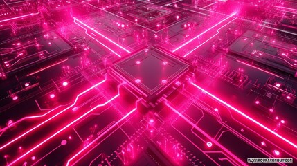 Fototapeta premium Futuristic cityscape with vibrant pink neon lights, a vision of urban future futuristic