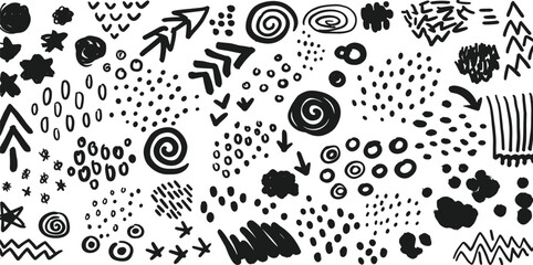 Fototapeta premium Brush line shape background abstract texture paint set. Hand drawn sketch doodle scribble brush geometric shape crayon effect background. 
