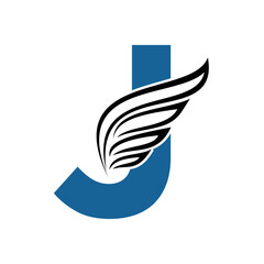 Falcon wing Logo combine with letter J vector template