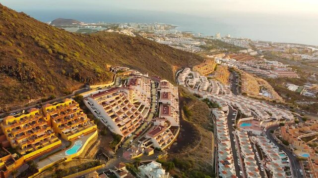 Aerial view with Las Americas beach at Costa Adeje, Tenerife, Canary