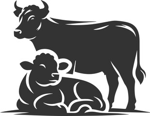 Silhouette of a cow with calf vector