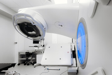 Close-up of a medical linear accelerator in therapeutic oncology. Concept of modern medical...