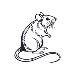Obraz premium WStylized Black and White Vector Mouse Illustration – Minimalist Rodent Design for Logos and Graphics