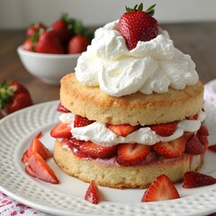Classic Strawberry Shortcake Topped with Fresh Whipped Cream

