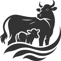 Silhouette of a cow with calf vector