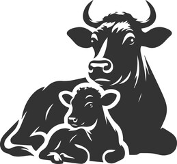 Silhouette of a cow with calf vector