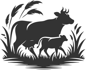 Silhouette of a cow with calf vector