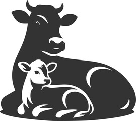 Silhouette of a cow with calf vector