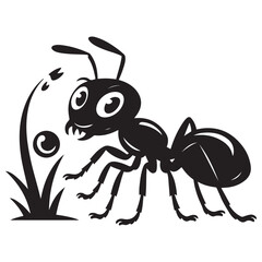 cartoon ant insect . Side view Vector Black silhouettes. with white background