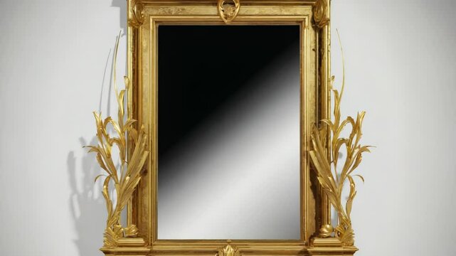 Opulent rectangular mirror adorned with gilded floral flourishes against a plain neutral wall