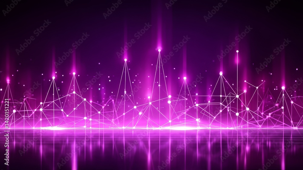 Poster abstract technology background with glowing lines and dots, a futuristic digital network visualizati