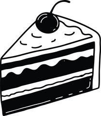 Hand-Drawn Slice of Cake Illustration with Cherry and Layers