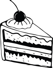 Hand-Drawn Slice of Cake Illustration with Cherry and Layers