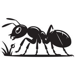cartoon ant insect . Side view Vector Black silhouettes. with white background