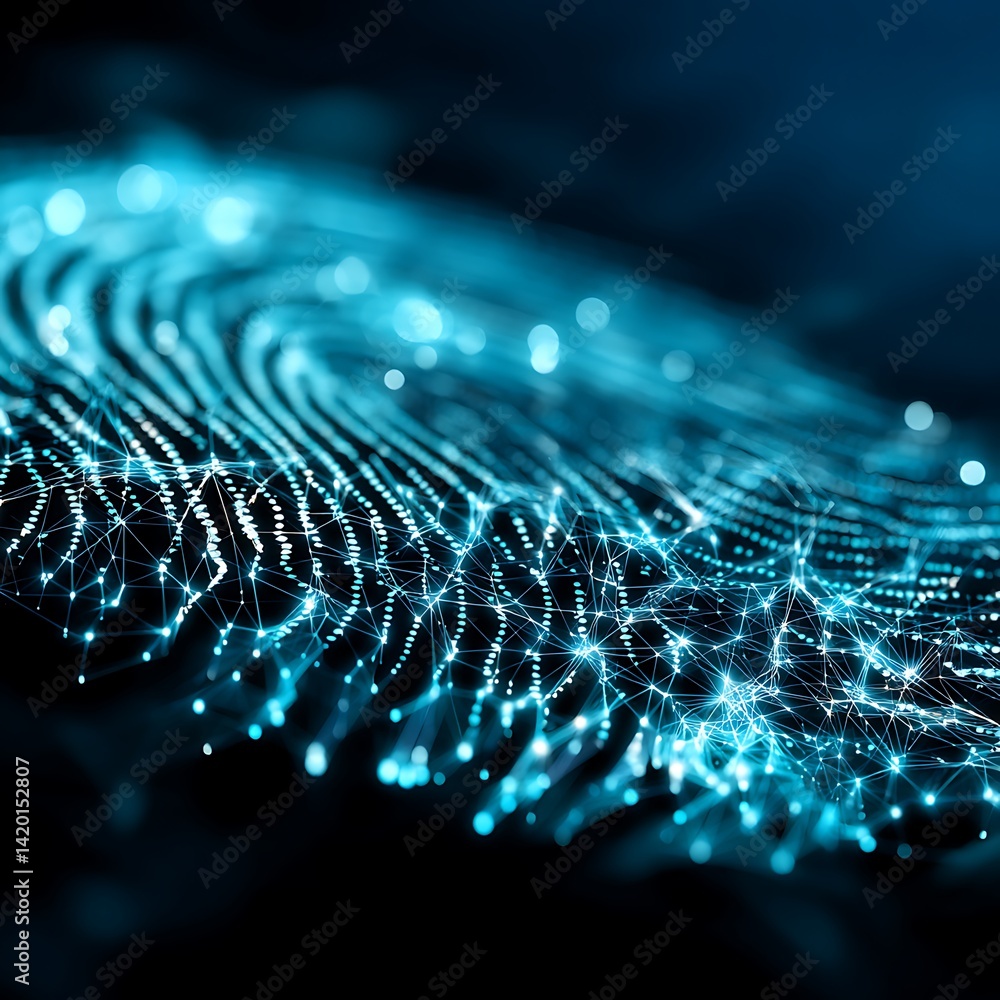 Poster futuristic fingerprint scan authentication security technology digital connection network system.
