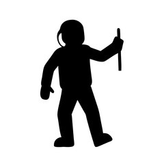 Illustration of silhouette person holding stick, man, black, figure, isolated, vector, art