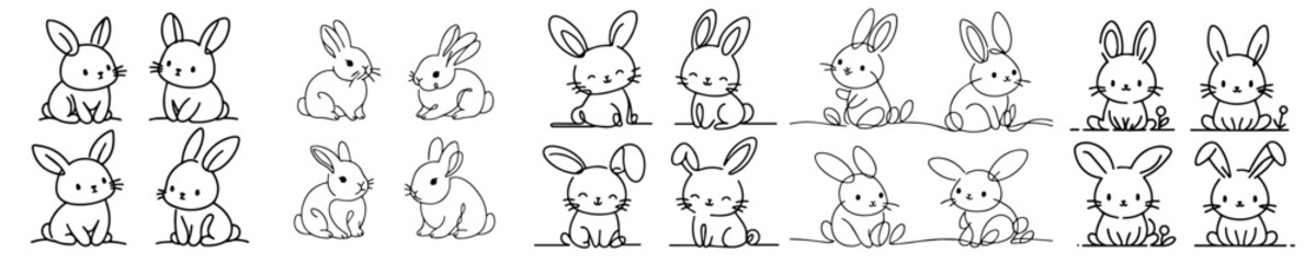 Collection of line vectors of rabbit animals