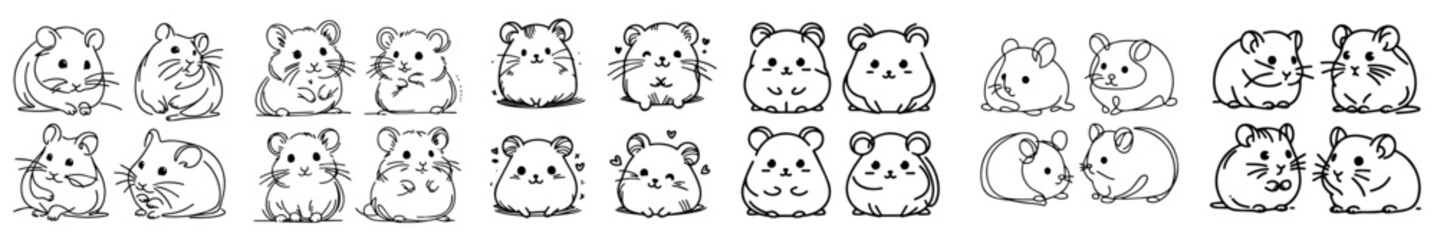 Collection of line vectors of hamster animals