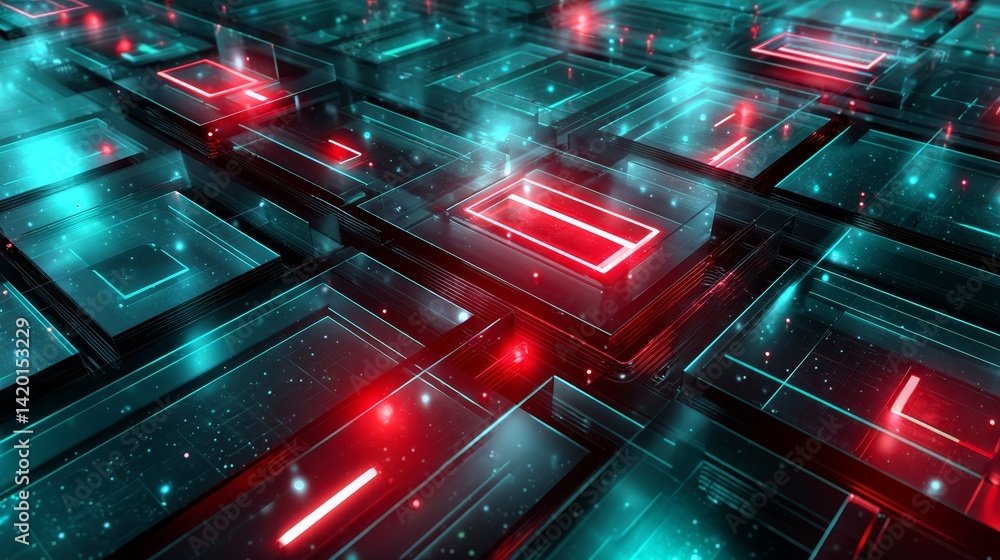 Aufkleber 3d render of a red and blue cube, study in geometric shapes color contrast